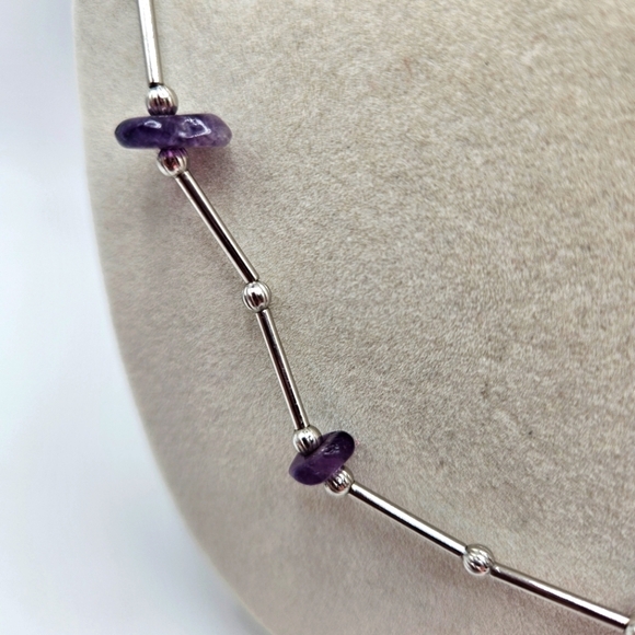 VINTAGE Crown Trifari Amethyst Silver-Tone Beaded Necklace - Picture 2 of 5